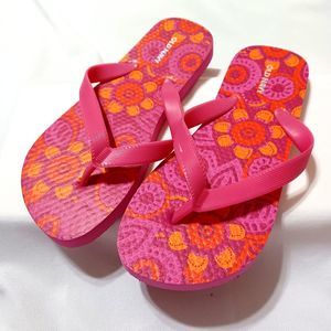 Girls Old Navy Pink Orange Retro Flowers Flip Flop Sandals Size 1/2